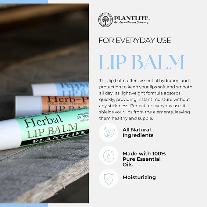 Plantlife Peppermint Lip Balm 2 Pack - Organic Made with Beeswax, Calendula & Chamomile - Soothing Balm for Chapped Lips - Moisturize Lips & Works on Minor Cuts - Made in California