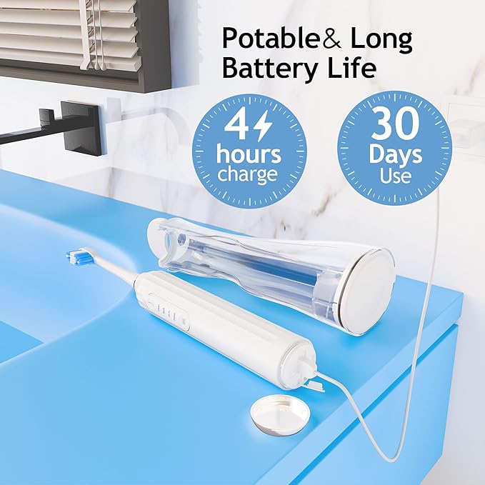 Pinkart 3 in 1 Electric Toothbrush with Water Flosser Combo for Adults, Toothbrush Flosser Combo in One, 8 Brush Heads, Flosser Tip, 180ML Water Tank, Rechargeable Portable Oral Irrigator (White)