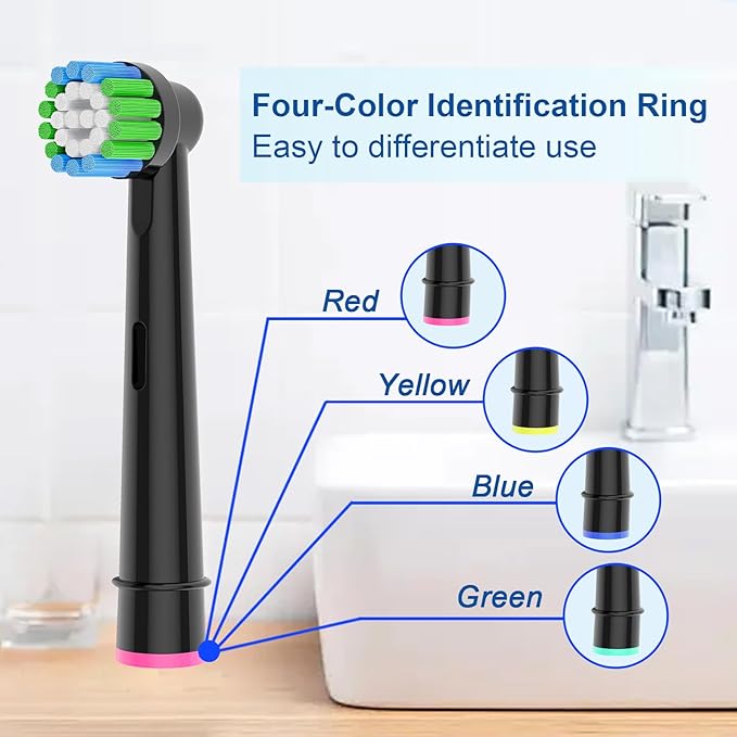 16 Pack Precision Replacement Brush Heads Compatible with Oral B Braun Electric Toothbrush. 8pcs White and 8pcs Black.