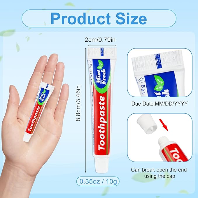 100 Tubes Bulk Travel Size Mini Toothpaste, 0.35 oz Disposable Mint Flavor Pocket Teeth Paste Small Essential Toothpaste for Travel, Home/Hotel/Guests/Charity/Homeless/Camping Oral Care (Single Use)