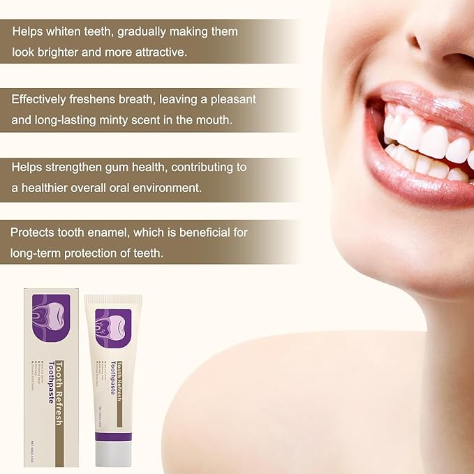 2Pcs Tooth Refresh Toothpaste, Fresh Breath Toothpaste, Natural Oral Care & Enamel Repair, Helps Remove Coffee, Tea & Wine Stain, Deep Cleaning Care