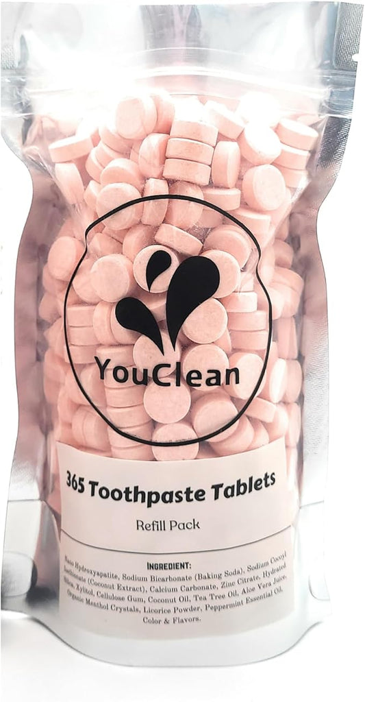 Refill Pack - 365 Toothpaste Tablets - Natural Remineralization & Whitening with Nano Hydroxyapatite - Travel or Daily Use - Fluoride Free (Strawberry365)