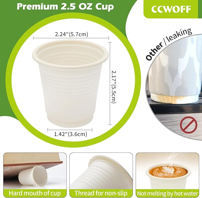 300PCS 3 OZ Compostable Biodegradable Eco Friendly Bathroom Cups - Small Disposable Mini Mouthwash Cups for Bath, Rinse, Shot, Drinking & Washing