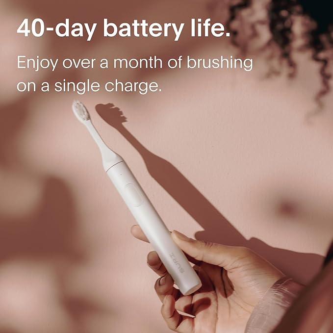 SURI 1.0 Sonic Electric Toothbrush |1 Month+ Battery | Designed in California | Sustainable Electric Toothbrush for Adults | Travel Toothbrushes | Tooth Brush | White