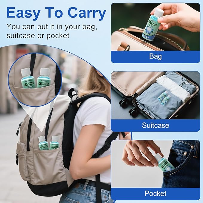 100 Pcs Mini Mouthwash Travel Size Bulk,Blue Portable Mint Flavor Mini Mouthwash Individual 35ml/1.2oz On The Go Mouth Wash Small Bottle for Travel,Office,Toiletry Kits
