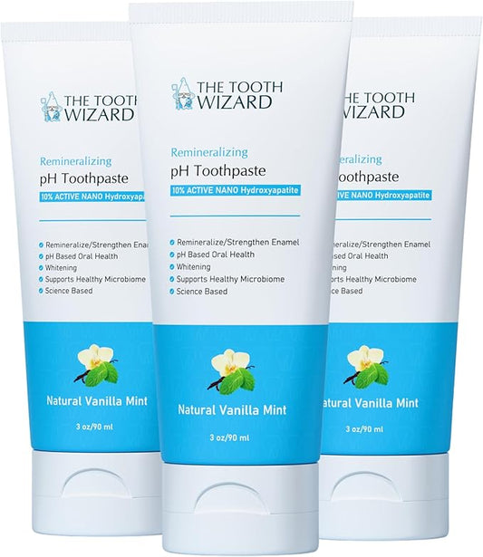 pH Balancing Toothpaste | Natural Vanilla Mint Flavor | Fluoride-Free | SLS-Free | Gentle Whitening | Supports Healthy Oral Microbiome | 3 Pack