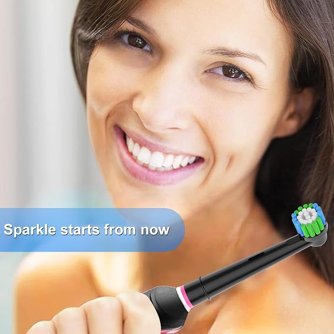 16 Pack Precision Replacement Brush Heads Compatible with Oral B Braun Electric Toothbrush. 8pcs White and 8pcs Black.