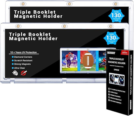 2-Pack Triple Booklet Magnetic Card-Holder - 201mm Booklet Card Holder, Inner Dimension: 8.07"x3.58"x0.15", Triple Magnet High Definition, UV Protection, Triple Booklet Card, Collection Display Frame