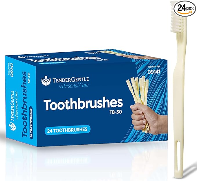 Medium Soft Toothbrushes for Adults and Kids - Box of 24 Yellow Tooth Brushes - Individually Wrapped