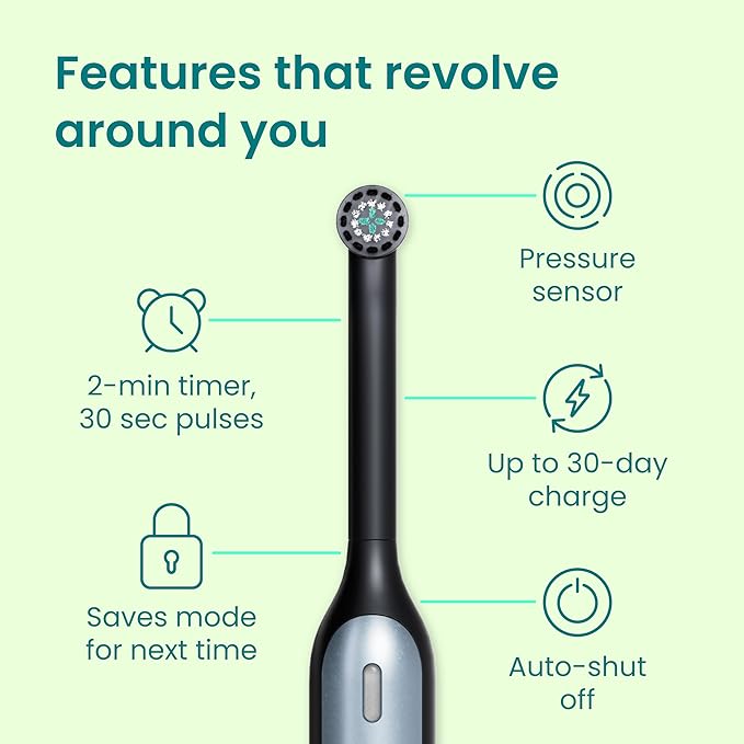 Quip Rev 360 Oscillating Rechargeable Electric Toothbrush with Replaceable Brush Head - Soft Bristles, Pressure Sensor, 3 Intensities, 30-Day Battery Life, Travel Case - Blue Stone