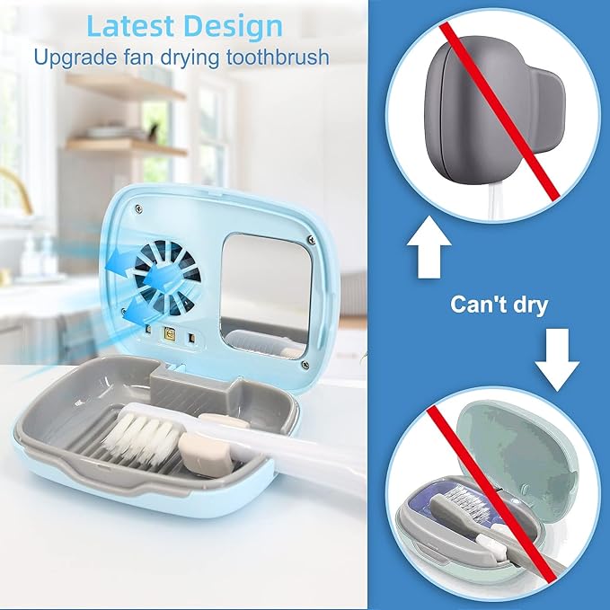 Toothbrush Travel Cover, Toothbrush Travel Case With Air Drying Function, Rechargeable Portable Toothbrush Travel Container with Holder for Household and Travell Blue
