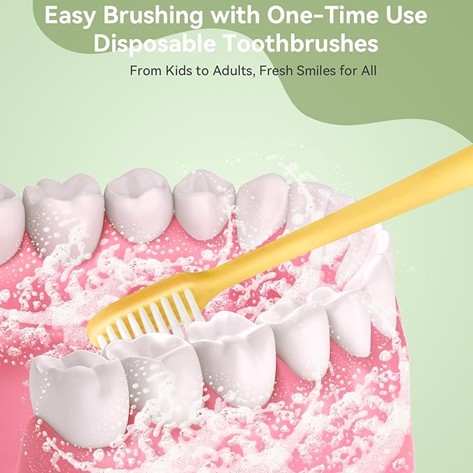 200 Pack Disposable Toothbrushes Bulk – Individually Wrapped Soft Bristles Single Use for Adults & Kids, Travel Hotel Guest Dental Office Donation Emergency Hygiene,Minimalist Design 5 Colors