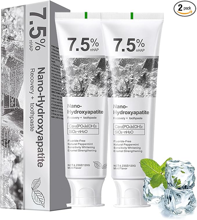 2Pcs Hydroxyapatite Toothpaste, Deep Cleaning Toothpaste, Advanced Enamel Protection, Fluoride-Free Formula with Gentle Mint, for Sensitive Teeth (120g)