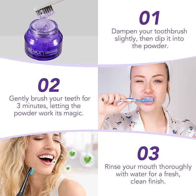 Purple Brightening Powder - Purples Toothpaste for Teeth Whitening-No Sensitivity- Stain Removal & Enamel Safe | Fresh Breath Formula with Unique Purple |for Coffee/Smokers/Tea
