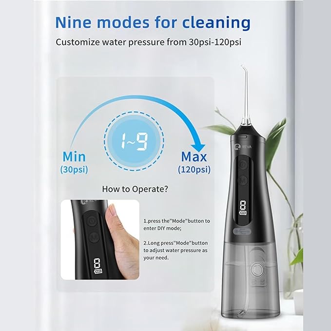 Professional Water Dental Flosser for Teeth & Braces - 9 Modes Cordless Oral Irrigator, 350ML Large Reservoir, 360° Nozzle, IPX7 Waterproof, Rechargeable, Dental Floss Tool (M131 - White)