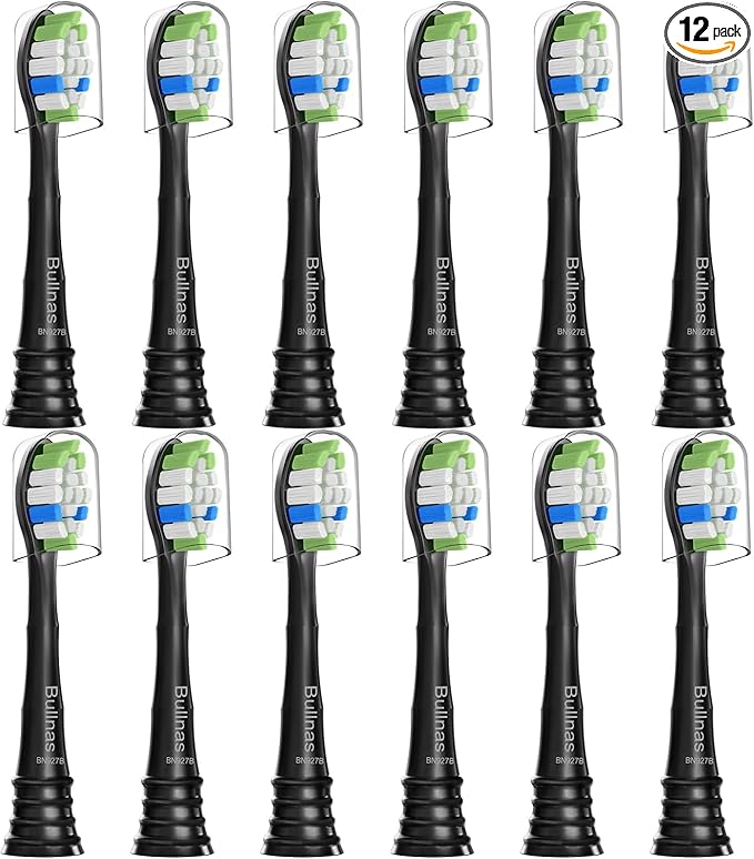 Replacement Brush Heads Compatible with Philips Sonicare, Toothbrush Heads for Sonicare ProtectiveClean 4100 5100 5300 6100 Electric Toothbrush, 12 Count Ultimate Care Toothbrush Heads, Black