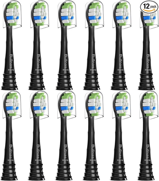 Replacement Brush Heads Compatible with Philips Sonicare, Toothbrush Heads for Sonicare ProtectiveClean 4100 5100 5300 6100 Electric Toothbrush, 12 Count Ultimate Care Toothbrush Heads, Black