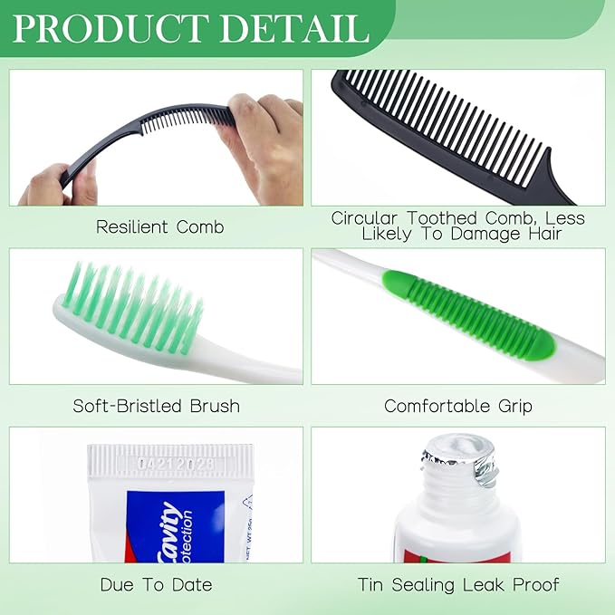 30 Set Personal Care Travel Toiletries Sets Bulk,7-in-1 Disposable Toothbrushes with Toothpaste and Floss,Comb,Soap,Cover,Zip Bag Toiletry Travel Toothbrush Kit for Homeless,Hotel,Charity