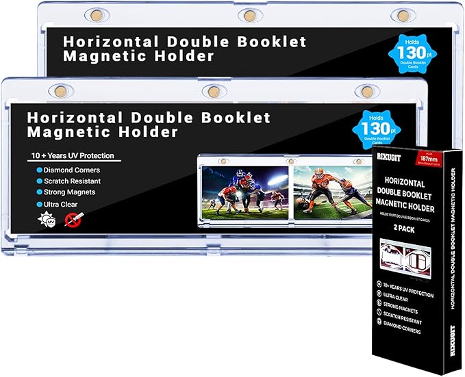 2-Pack Booklet Magnetic Card Holders - 187mm One Touch Magnetic Booklet Card Holder, Horizontal Booklet One Touch, 130PT Booklet Magnetic Case, Collection Display Frame，Inner Size 7.32"x2.56"x0.15"