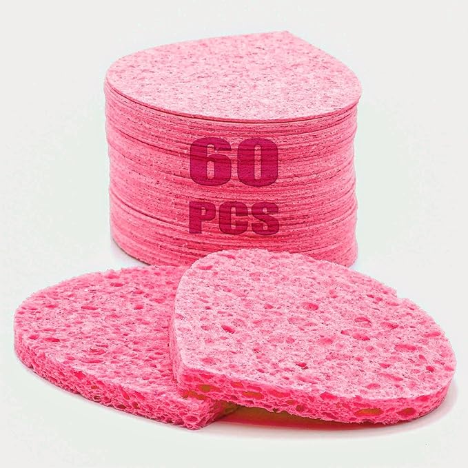 60-Count Compressed Facial Sponges | Makeup Remover Sponge | 100% Natural Cosmetic Spa Sponges for Facial Cleansing | Exfoliating Mask | Face Scrubber (Drop)