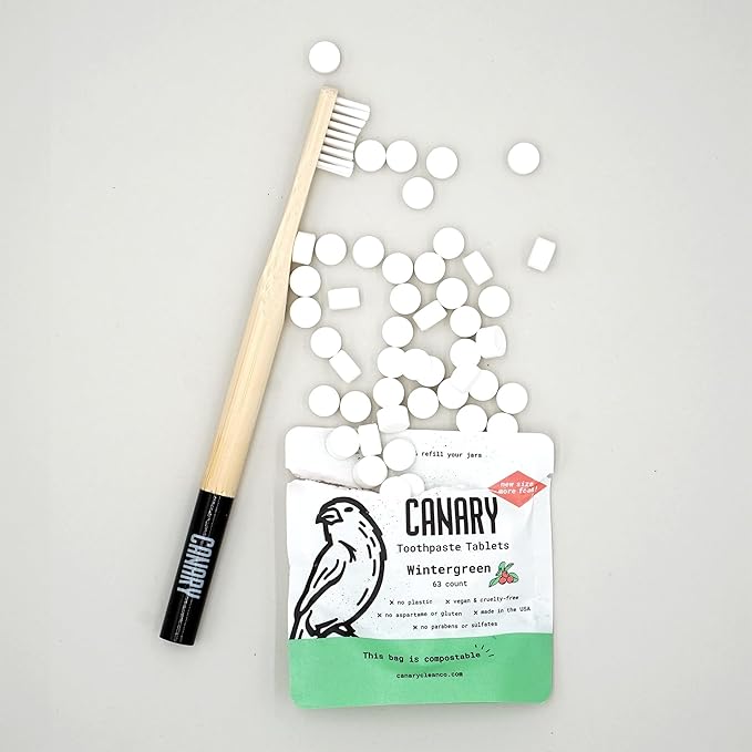 Canary Toothpaste Tablets Wintergreen - Chewable Nano-Hydroxyapatite Teeth Cleaning Tablet - No Fluoride, Great for Travel, Zero Waste (189 Count (Pack of 3), Wintergreen)
