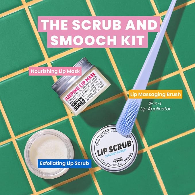 100% Natural Lip Scrub and Lip Mask Vegan Conditioning Coconut Lip Exfoliator - Gentle Exfoliant Sugar Lip Polish Lip Exfoliator Scrubber for Chapped and Dry Lips (Original 3pc Set) Christmas Gifts