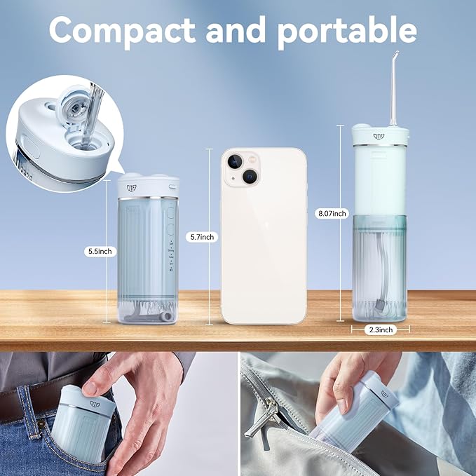 Portable Mini Water Dental Flosser for Teeth Cleaning Travel Oral Irrigator with Telescopic Water Tank,4 Modes IPX7 Waterproof Design - Perfect for Braces, Bridges, and Home & Travel Dental Care
