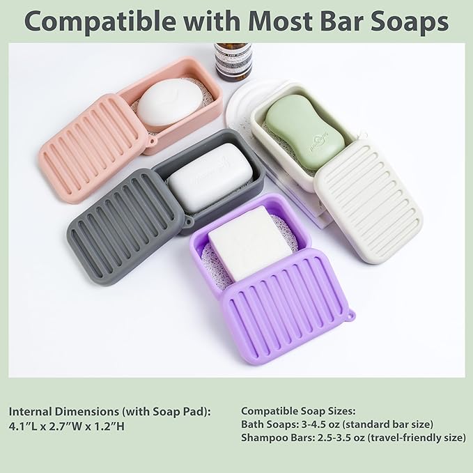 2PC Portable Leakproof Travel Soap Case, Silicone Travel Soap Case, Compact Soap Holder with Drainage Layer, Travel Soap Holder for Camping, Gym, Outdoor (Blue&Yellow)