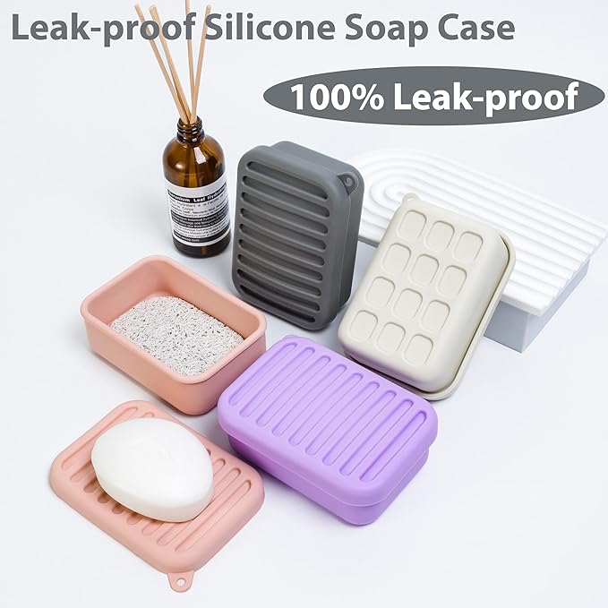 2PC Portable Leakproof Travel Soap Case, Silicone Travel Soap Case, Compact Soap Holder with Drainage Layer, Travel Soap Holder for Camping, Gym, Outdoor (Blue&Yellow)