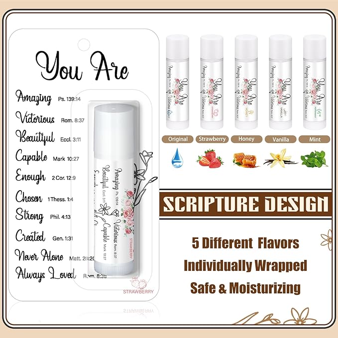 15 Pack Christian Religious Gifts Bulk Bible Verse Lip Balms 5 Flavor for Women Men Christian Religious Church Party Favors with Scripture Inspirational Gifts for Coworkers Staff (Classic)