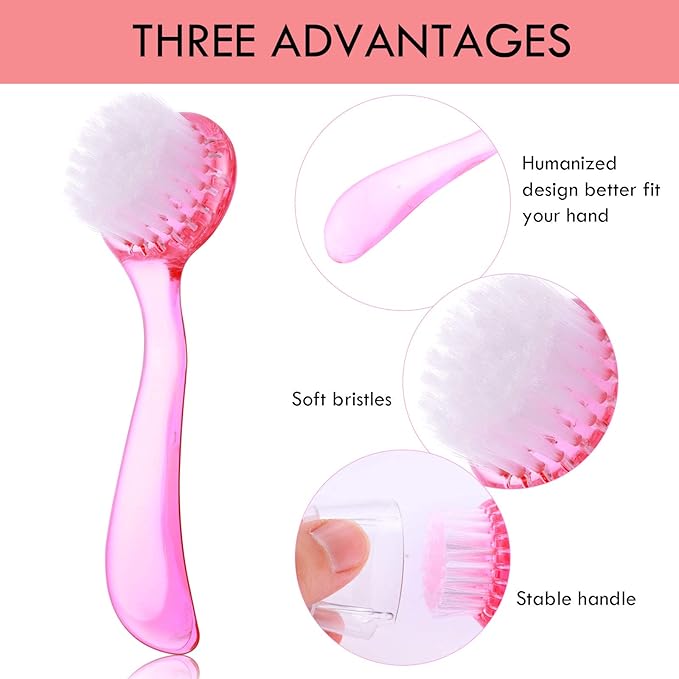 3 Pieces Facial Cleansing Brush Acrylic Handle Face Scrubbers Soft Bristle Exfoliator Cleaner Brush Scrub Exfoliating Facial Scrubber for Face Care Makeup Skincare Removal(Pink)