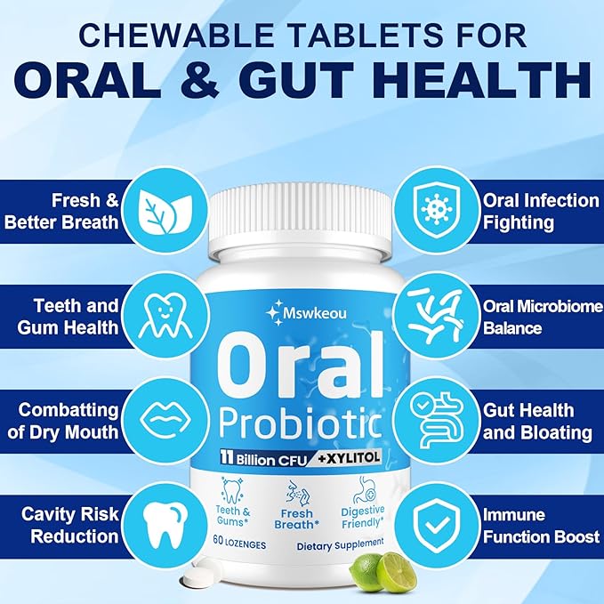 Oral Probiotics for Mouth Bad Breath for Adults 11 Billion CFU, Best Breath Oral Dental Probiotics for Teeth & Gums, Fresh Breath, Halitosis & Gut Health, 10 Packs