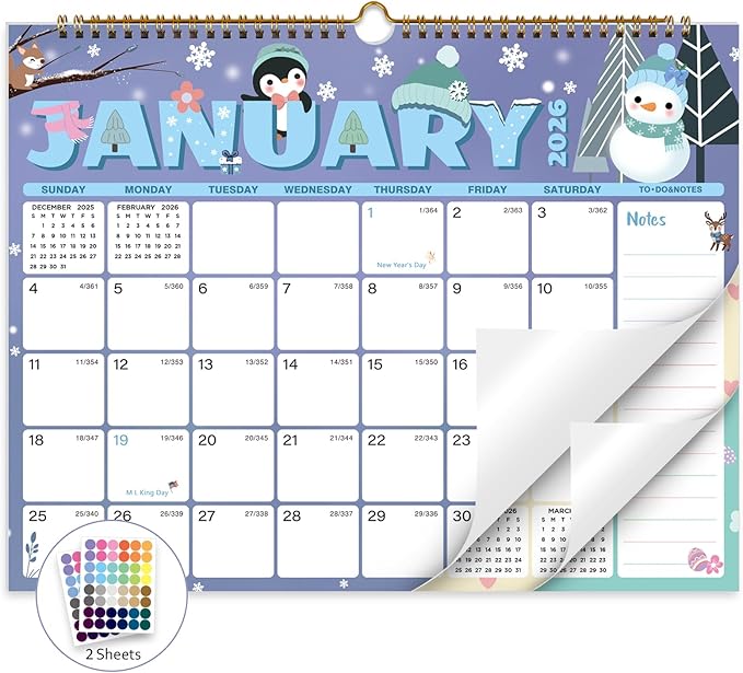 2026 Calendar, Wall Calendar 2026-2027, 18 Month Calendar January 2026 - June 2027, 14.8" X 11.5", Calendar with Twin-Wire Binding, Hanging Hook and Julian Dates (Seasonal Designs)