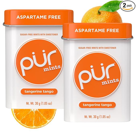 PUR Mints | Aspartame Free Mints | Made with Xylitol | Sugar Free, Vegan, Gluten Free & Keto Friendly | Natural Tangerine Tango Flavored Mints, 30 Pieces (Pack of 2)