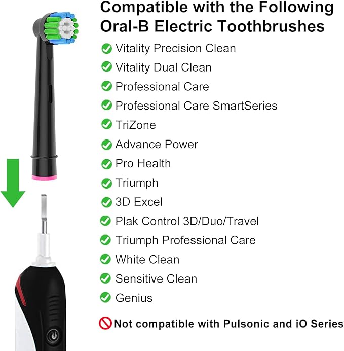 Replacement Toothbrush Heads Compatible with Braun Oral-B, 8 Pack Professional Electric Brush Heads for Oral B Replacement Heads Refill Pro100/1000/1500/4000/5000/7000/8000/9600 Etc, Black