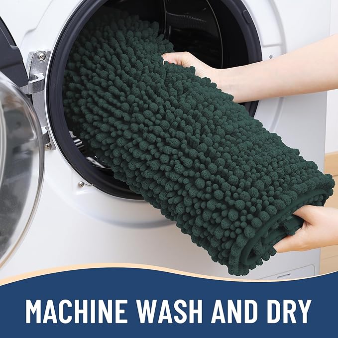 Arotive Luxury Chenille Bathroom Rug Mat, Extra Soft Thick Absorbent Shaggy Bath Rugs, Non-Slip Machine Wash Dry, Plush Bath Mats for Bathroom, Shower and Tub, 60x20, Dark Green