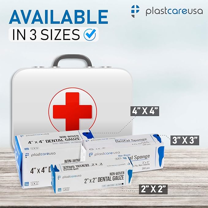 1000 Count 2x2 Gauze Pads - Soft 4-Ply Non Woven Sponges - Non Sterile Dental & Esthetic Wipes - All Purpose Medical Gauze Squares for First Aid, Surgical, Wound Dressing (5 Packs of 200)