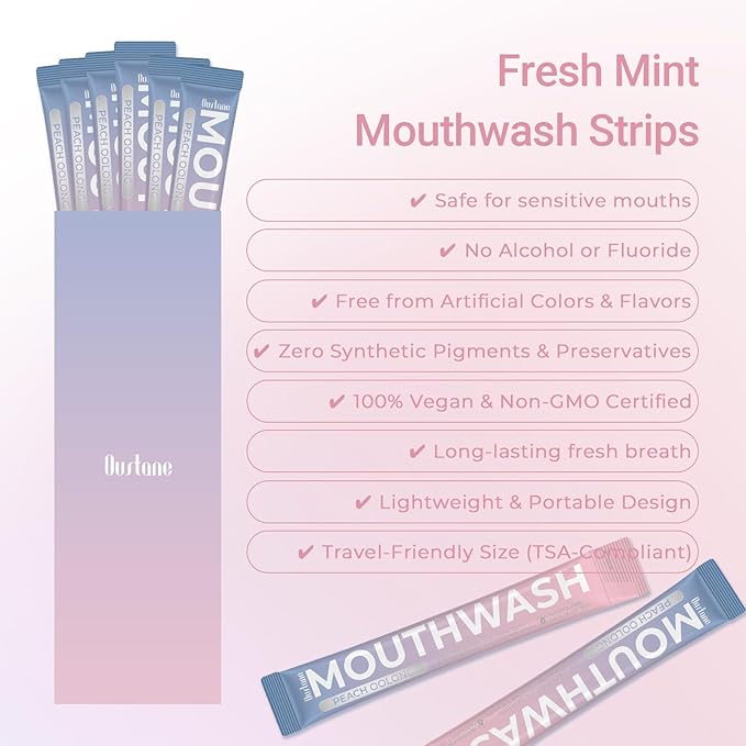 Protable Mouthwash Packets for Travel, Peach Oolong-Tea Flavor, Alcohol-Free, Non-Burning, 15ml/pcs 20 Single Use, TSA Approved for On-The-Go Fresh Breath, Perfect for Work, Gym& Date