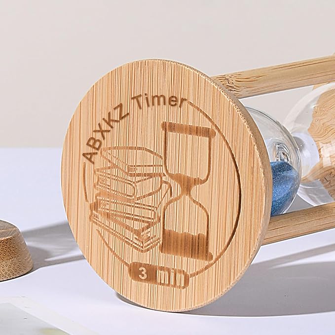 3 Minute Sand Timer, Wood Hourglass, Mini Bamboo Sandglass Timer, 3 Min Sand Clock,Unique Sand Watch for Brushing Teeth, Cooking, Game, Gift, Blue