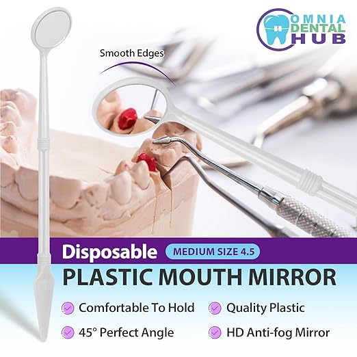 2000 PCs Dental Grade Disposable Dental Mouth Mirrors with Spatula Handle by Omnia ONE | Fog-Free, Dual-Purpose Design – Clear Visibility & Tongue Retraction – Ideal for Exams & Procedures