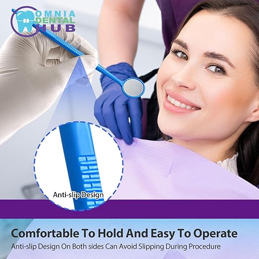 100 PCs Dental Grade Disposable Dental Mouth Mirrors by Omnia ONE | Blue Oral Dental Mirror Plastic Dental Instrument | Anti Fog Mouth Glass Mirror for Teeth with Handles Plastic Tooth Mirror