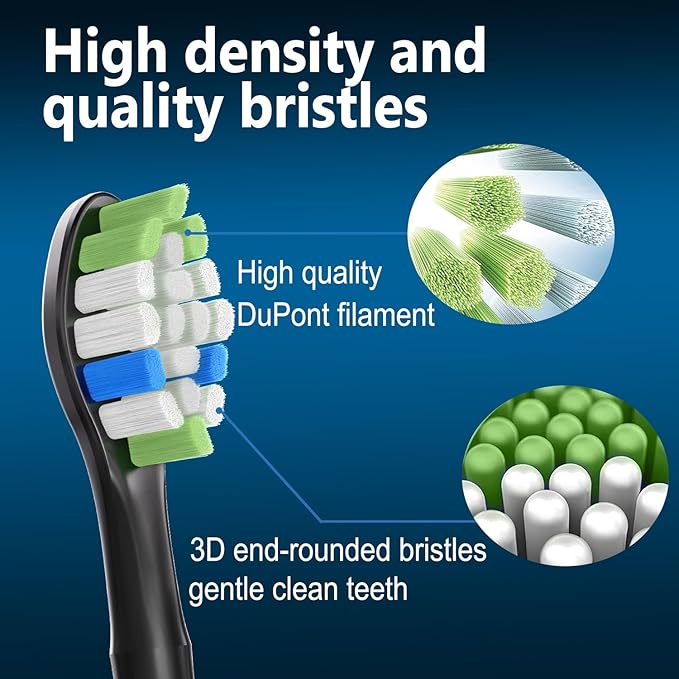 Replacement Brush Heads Compatible with Philips Sonicare ProtectiveClean 6100, 5100, 4100 Electric Toothbrush, W Toothbrush Head for Sonicare 6062/95, Black, 12 Count