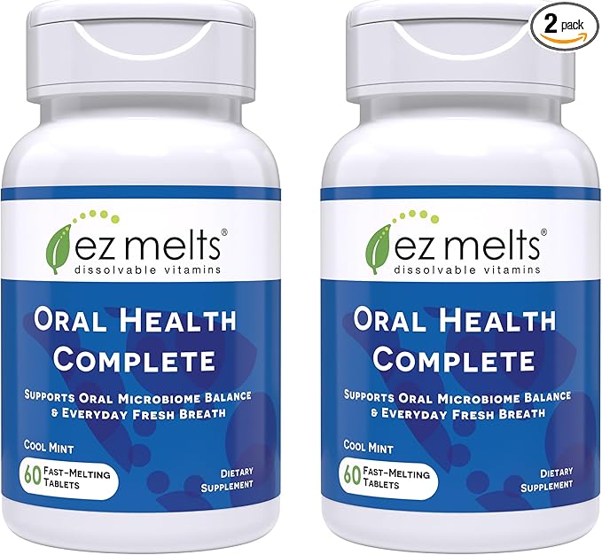 EZ Melts Oral Health Complete - Oral Probiotic - Supports Gum Health, Fresh Breath & Helps Relieve Occasional Dry Mouth - No Artificial Flavors, Non-GMO & Vegan - 2 Pack
