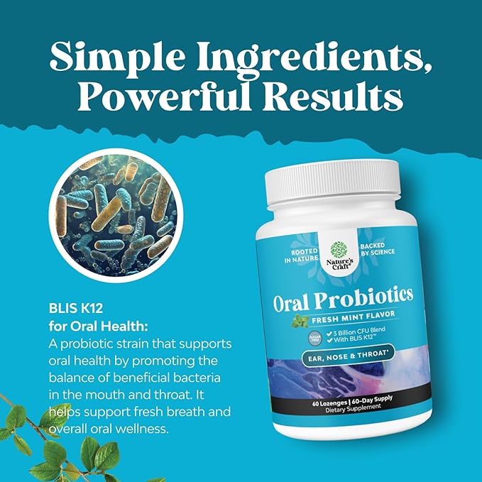 Oral Probiotics for Teeth and Gums - Minty Fresh BLIS K12 Oral Probiotics for Mouth Bad Breath Dry Mouth and Dental Health Support with 3 Billion CFU - Chewable Xylitol Lozenges Mint Flavor (2 Pack)