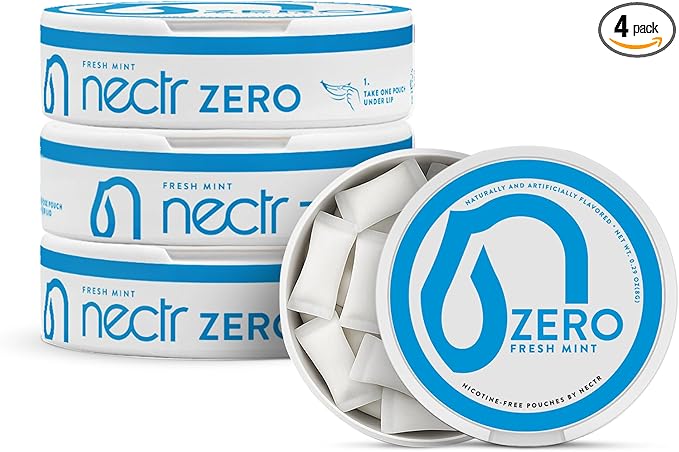 Nectr Energy Zero Pouches - No Caffeine, No Sugar, Zero Calories Mini Pouches for Oral Fixation and Stress Relief - 4 Pucks of 20 - Fresh Mint Flavor