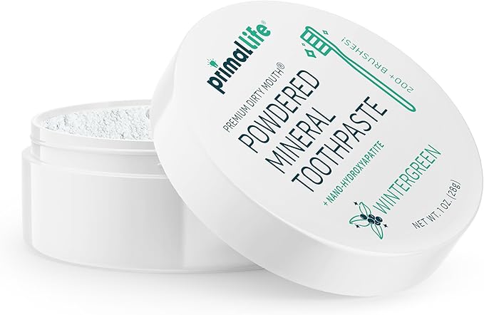 Primal Life Organics - Dirty Mouth Toothpowder, Tooth Cleaning Powder, Flavored Essential Oils with Natural Kaolin & Bentonite Clay, Good for 200+ Brushings, Organic, Vegan (Wintergreen, 1 oz)