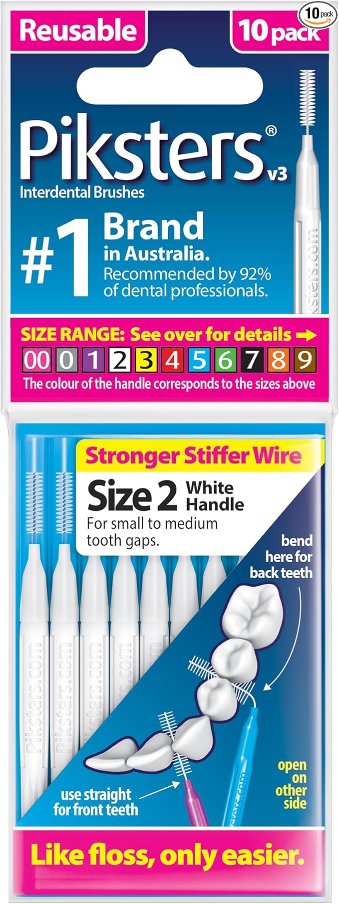 Piksters Interdental Brushes, Size 2, White Handle