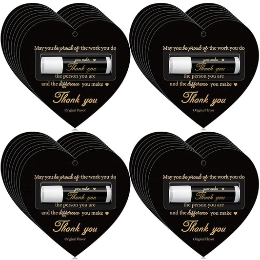 30 Pack Christmas Employee Appreciation Gift Lip Balms Bulk Staff Teacher Team Volunteer Thank You Gift Thanksgiving Christmas Appreciation Party Favor for Women Men(Heart,Black Gold)