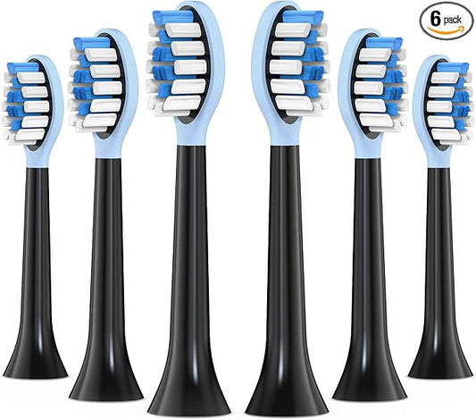Replacement Toothbrush Heads for Philips Sonicare Electric Toothbrush, 2-in-1 Tongue Cleaner, 6 Pack, Ice Blue, Black, Suitable for Philips Sonicare Heads, C2, C1, C3, W1, W2, W3, G1, G2, G3