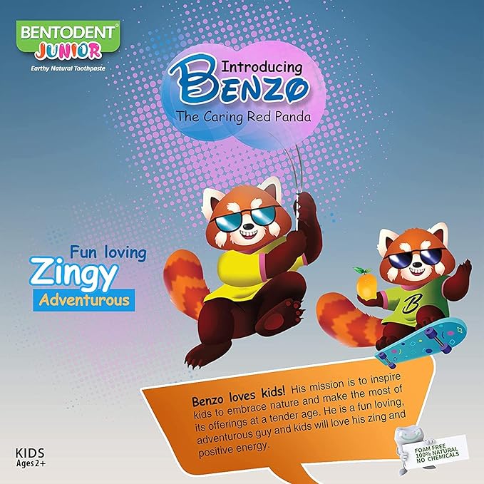 Bentodent Fluoride Free Kids Toothpaste - Natural Calcium Bentonite Clay Toothpaste - SLS Free, Fresh Breath, Plaque Removal by Brushing (Mango)